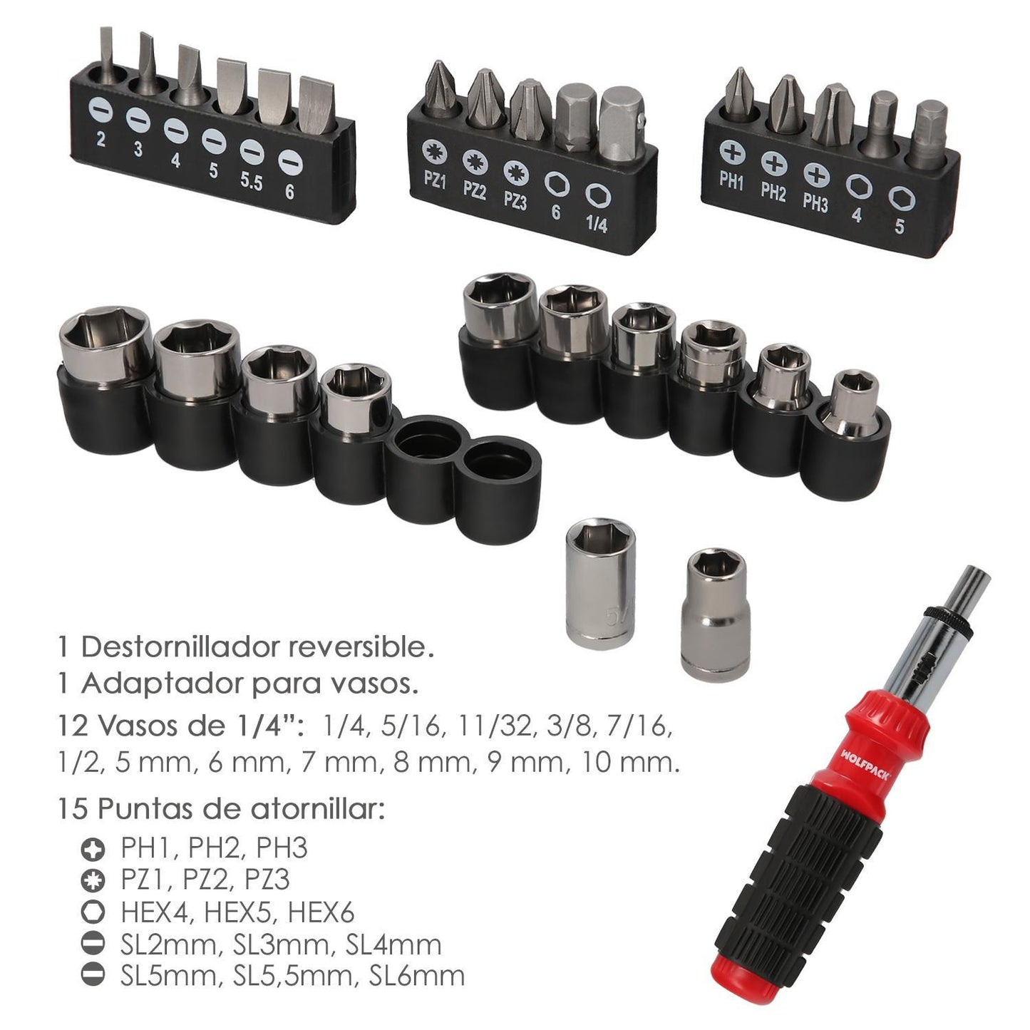 Juego Destornillador Carraca Con 29 Piezas. (12 Vasos Y 16 Puntas)