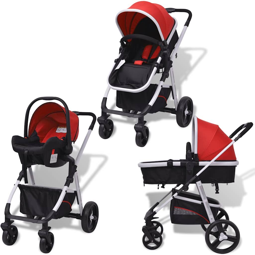 Vidaxl Cochecito De Bebé 3 En 1 Rojo Y Negro Aluminio_1