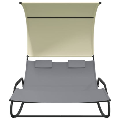 Tumbona Mecedora Doble Con Toldo Gris Y Crema_2