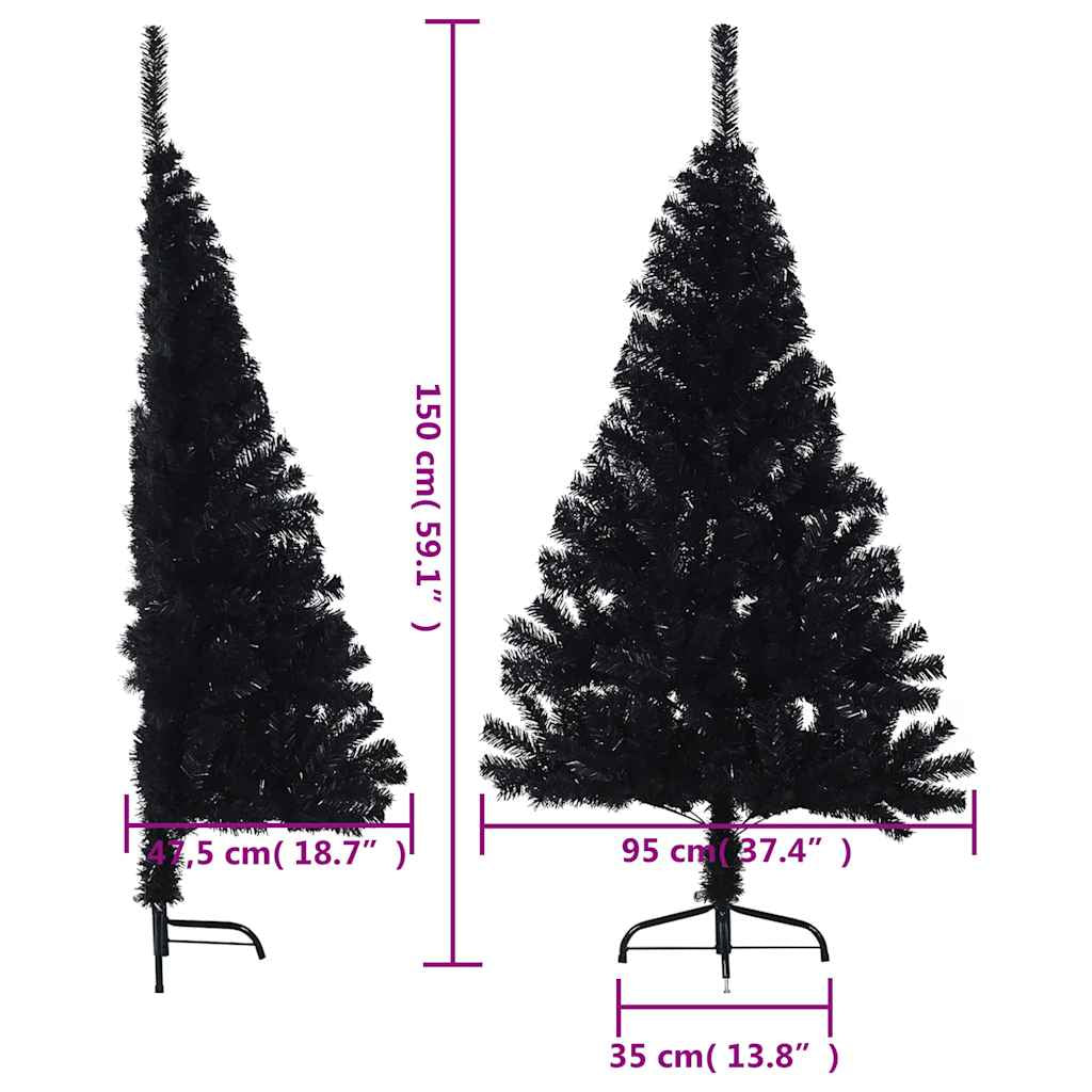 Vidaxl Medio Árbol De Navidad Artificial Con Soporte Pvc Negro 150 Cm_2