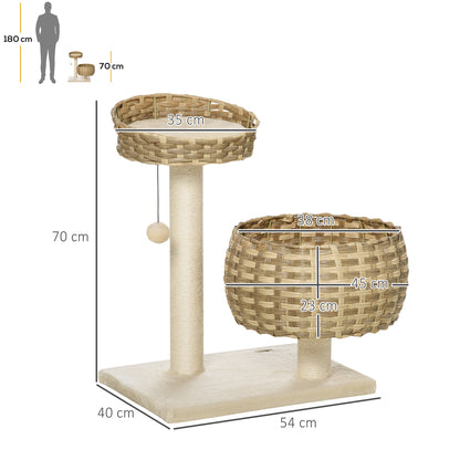 Pawhut Árbol Gatos Con Cama Cesta De Mimbre Postes Rascadores Sisal 54x40x70 Cm_2