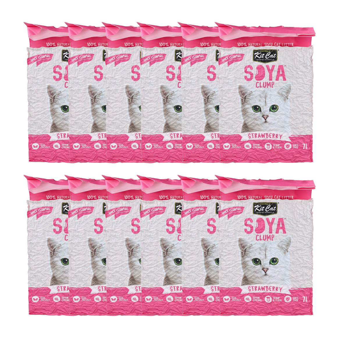 Kit Cat SoyaClump Pack Ahorro 12 - Strawberry 7 L Arena Vegetal para gatos