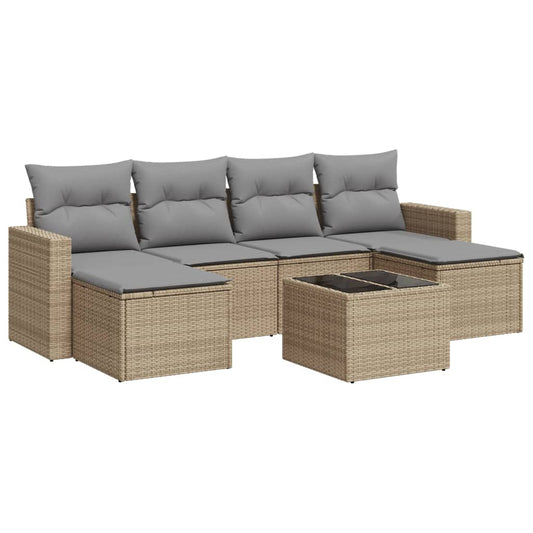 Set Sofás De Jardín 7 Piezas Y Cojines Ratán Sintético Beige / Vetonek_0