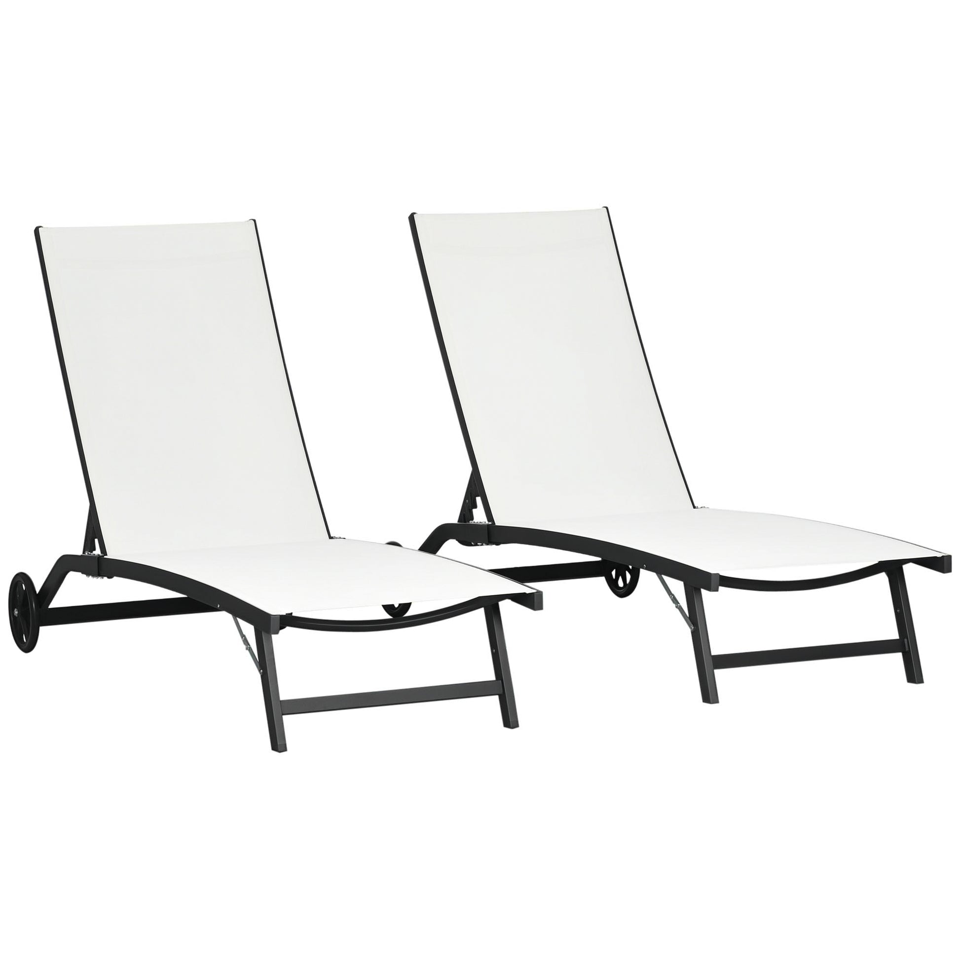 Outsunny Juego De 2 Tumbonas Reclinables De Jardín 165x66x102 Cm Blanco Mate_0