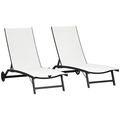 Outsunny Juego De 2 Tumbonas Reclinables De Jardín 165x66x102 Cm Blanco Mate_0