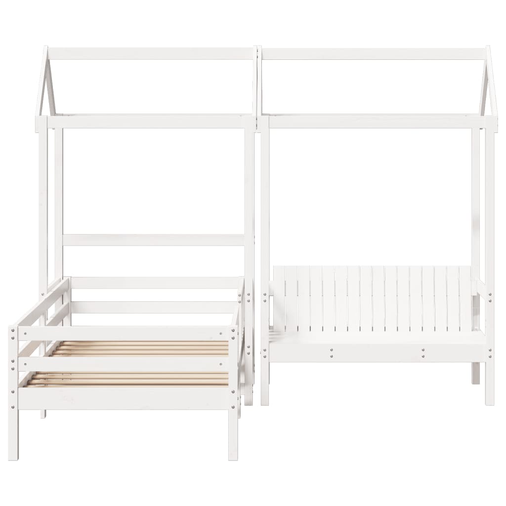 Set Cama Y Banco Con Techo Madera Maciza Pino Blanco 75x190 Cm_5