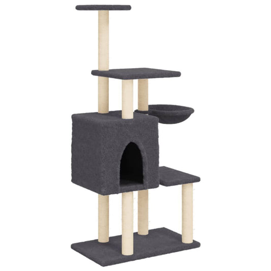 Vidaxl Rascador Para Gatos Con Postes De Sisal Gris Oscuro 131 Cm_0
