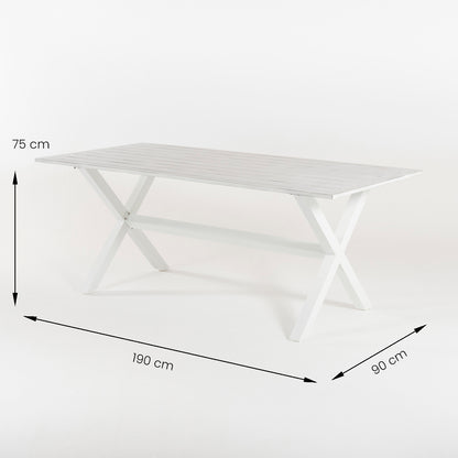 Conjunto De Mesas Y Sillas Para Exterior, Aluminio Resistente, Aluminio Y Textilene, Color Blanco, Mesa: 190x90x75 Silla:110x57x70_4