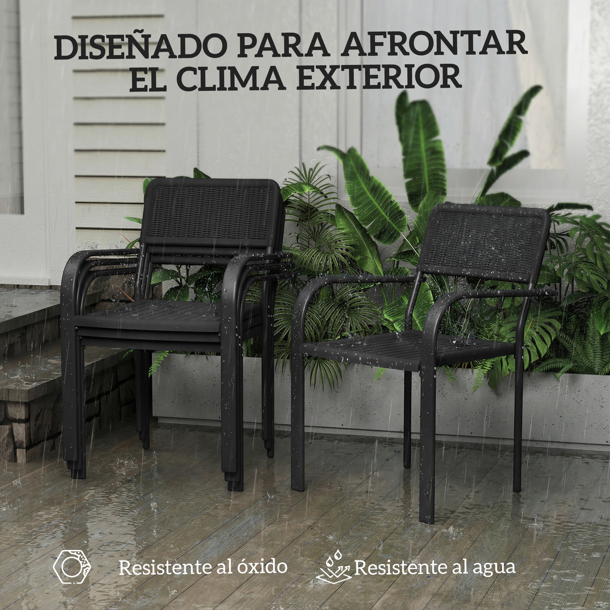 Outsunny Juego De 4 Sillas De Jardín Exterior Apilables_4