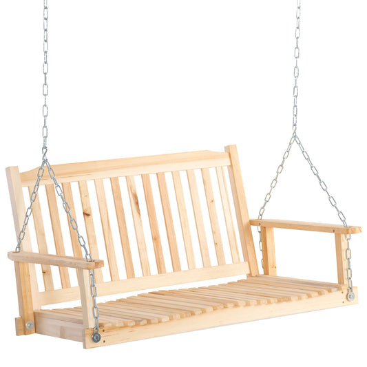 Outsunny Banco Columpio De Madera De 2 Plazas Con Reposabrazos Cadenas Ajustable_0