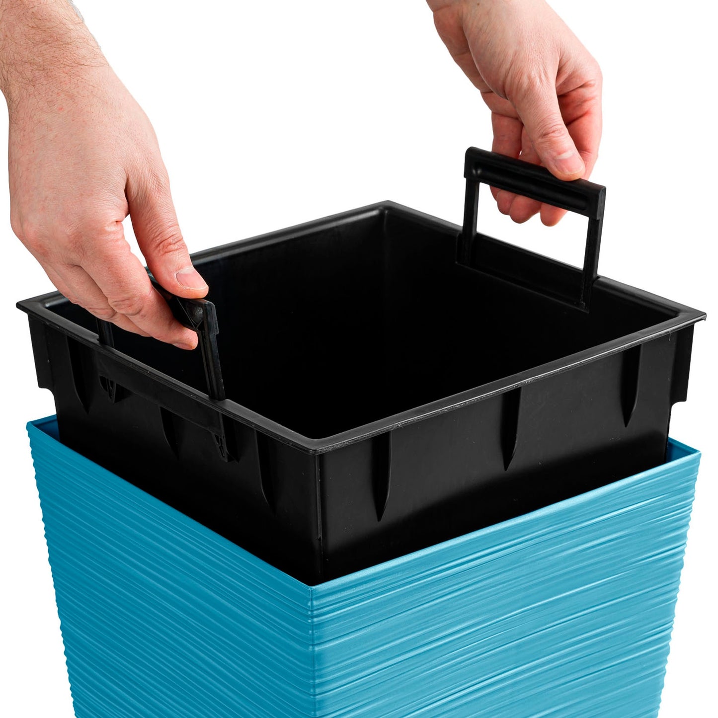 Macetero Color Azul Escandinavo, Con Depósito, Colección Furu, De 20 X 20 X 38 Cm, Capacidad De 5 L._3