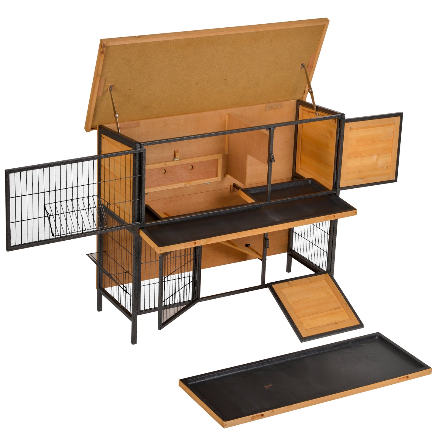 Pawhut Conejera De Madera De 2 Niveles Con Puertas Y Rampa 122x50x101 Cm Natural_4