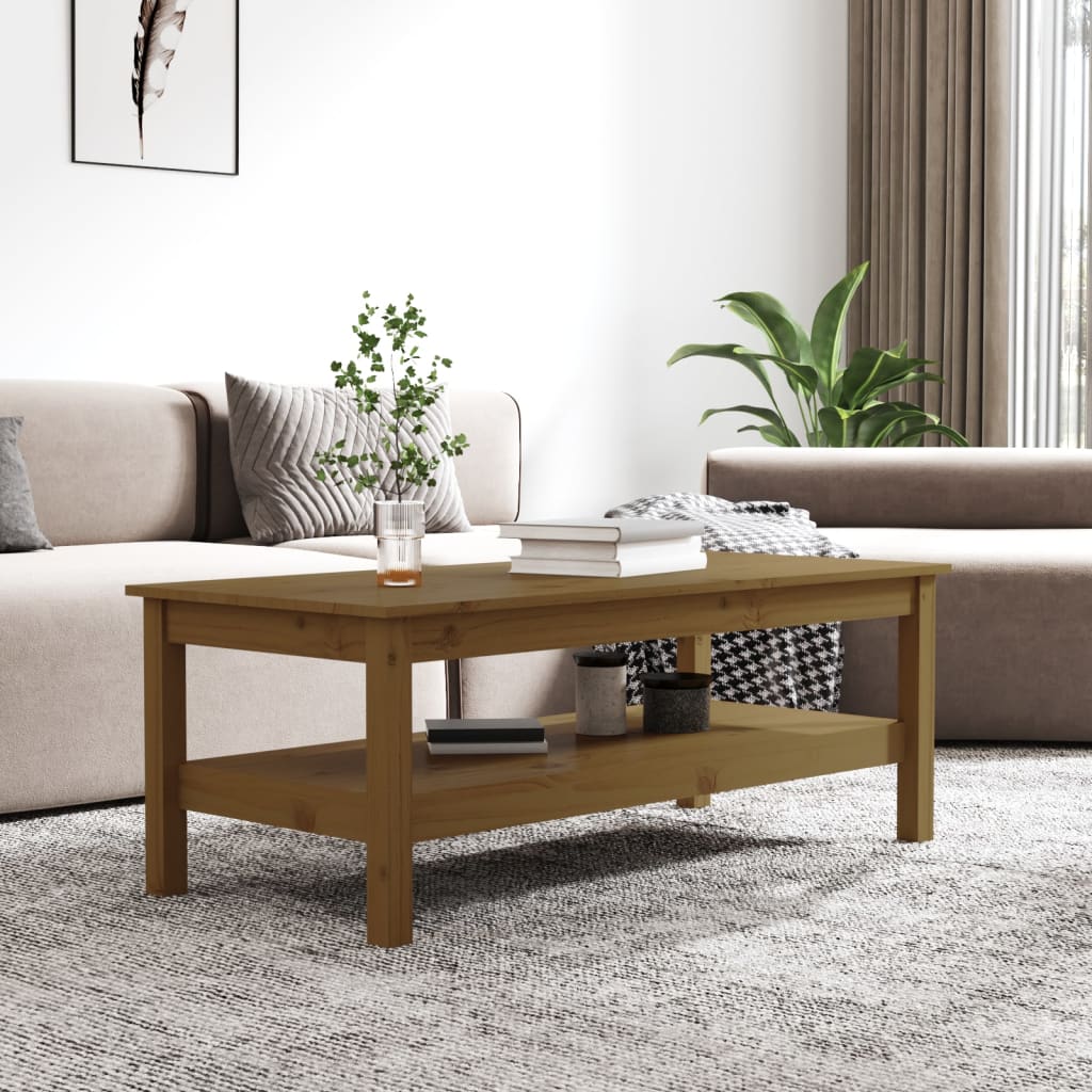 Mesa De Centro Madera Maciza De Pino Marrón Miel 110x50x40 Cm_3
