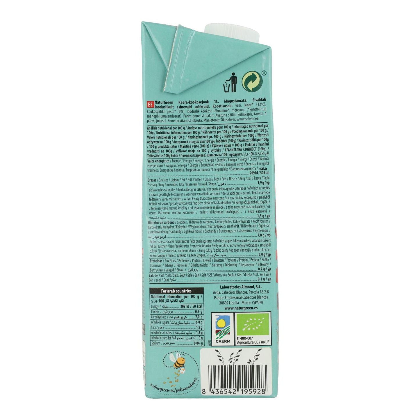 Pack 6 uds Bebida de Avena y Coco Bio NaturGreen 1 L