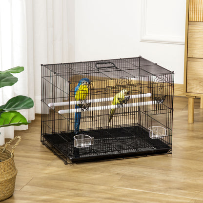 Pawhut Jaula Para Pájaros De Metal 60x41x41 Cm Con Comederos Y 2 Perchas Negro_1