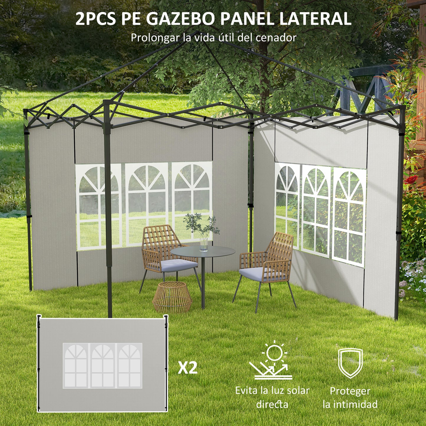 Outsunny Paredes Laterales Para Carpa 3x3 M Y 3x6 M Juego De 2 Paredes Para Cenador Con Ventanas 293x193 Cm Blanco_3