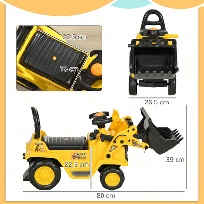 Homcom Tractor Sin Pedales Para Niños De 18 A 48 Meses Con Pala Bocina Amarillo_2