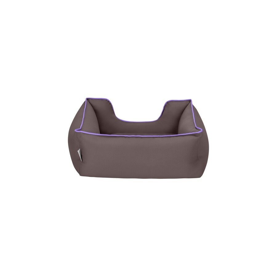 Cama Rectangular Confortable Impermeable Para Perro Wuapu Begur 60x50 Cm Marrón Con Detalle Lavanda_2