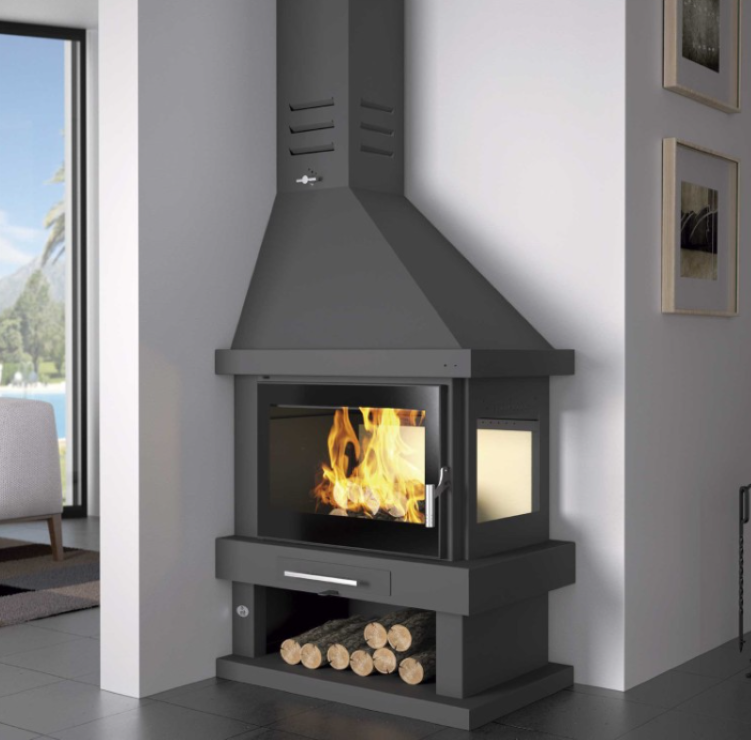 BRICOSOL Chimenea Leña 2 Caras FM Modelo C-302 Dk interior Vermiculita, Cristal Serigrafiado en Puerta_0