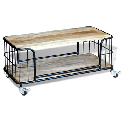 Mesa De Centro De Madera Maciza De Mango 100x50x35 Cm_2