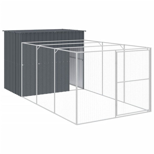 Vidaxl Caseta Perros Con Corral Acero Galvanizado Gris 214x457x181 Cm_0