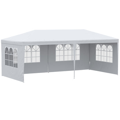 Outsunny Carpa De Jardín Con Laterales Desmontables 6x3 M 4 Ventanas Blanco_0