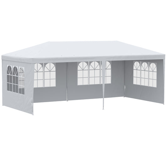 Outsunny Carpa De Jardín Con Laterales Desmontables 6x3 M 4 Ventanas Blanco_0