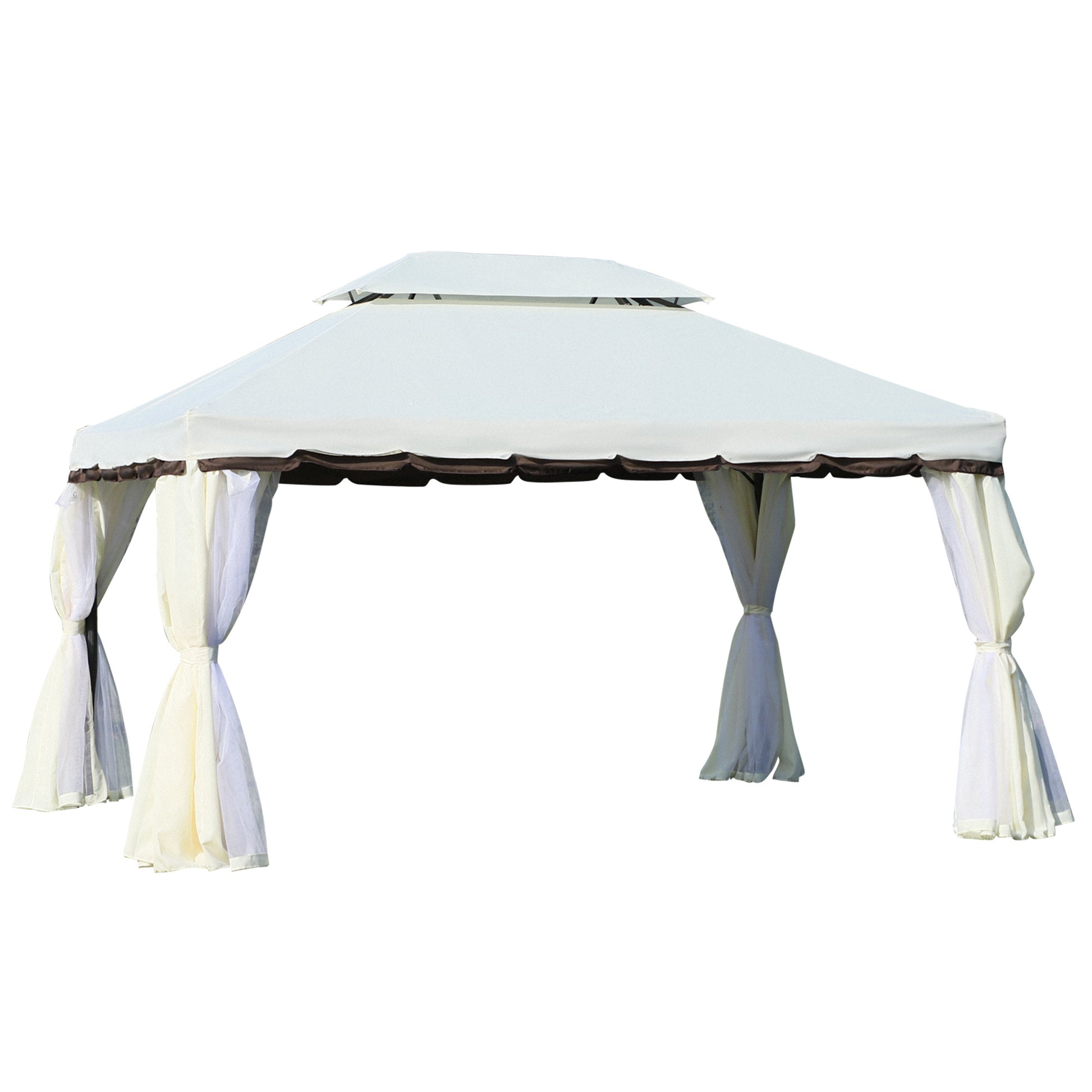 Outsunny Cenador De Jardín 4x3 M Pabellón De Jardín Con Doble Techo Crema_0