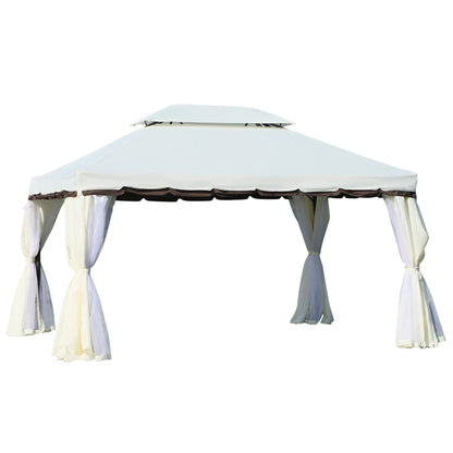 Outsunny Cenador De Jardín 4x3 M Pabellón De Jardín Con Doble Techo Crema_0