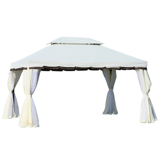 Outsunny Cenador De Jardín 4x3 M Pabellón De Jardín Con Doble Techo Crema_0