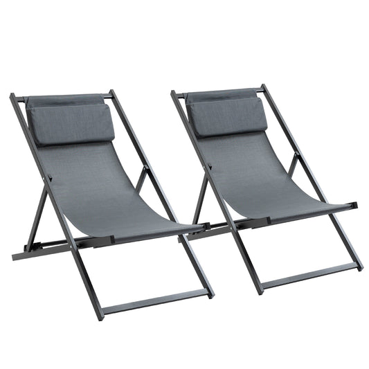 Outsunny Conjunto De 2 Tumbonas Reclinables Y Plegables 58x96.5x91.5cm Gris_0