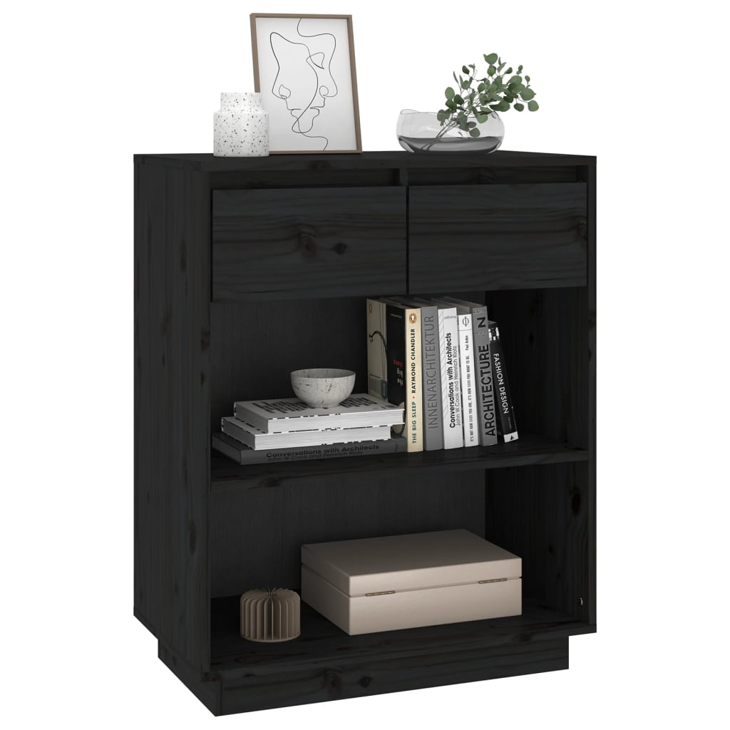 Mesa Consola De Madera Maciza De Pino Negro 60x34x75 Cm / Vetonek_3