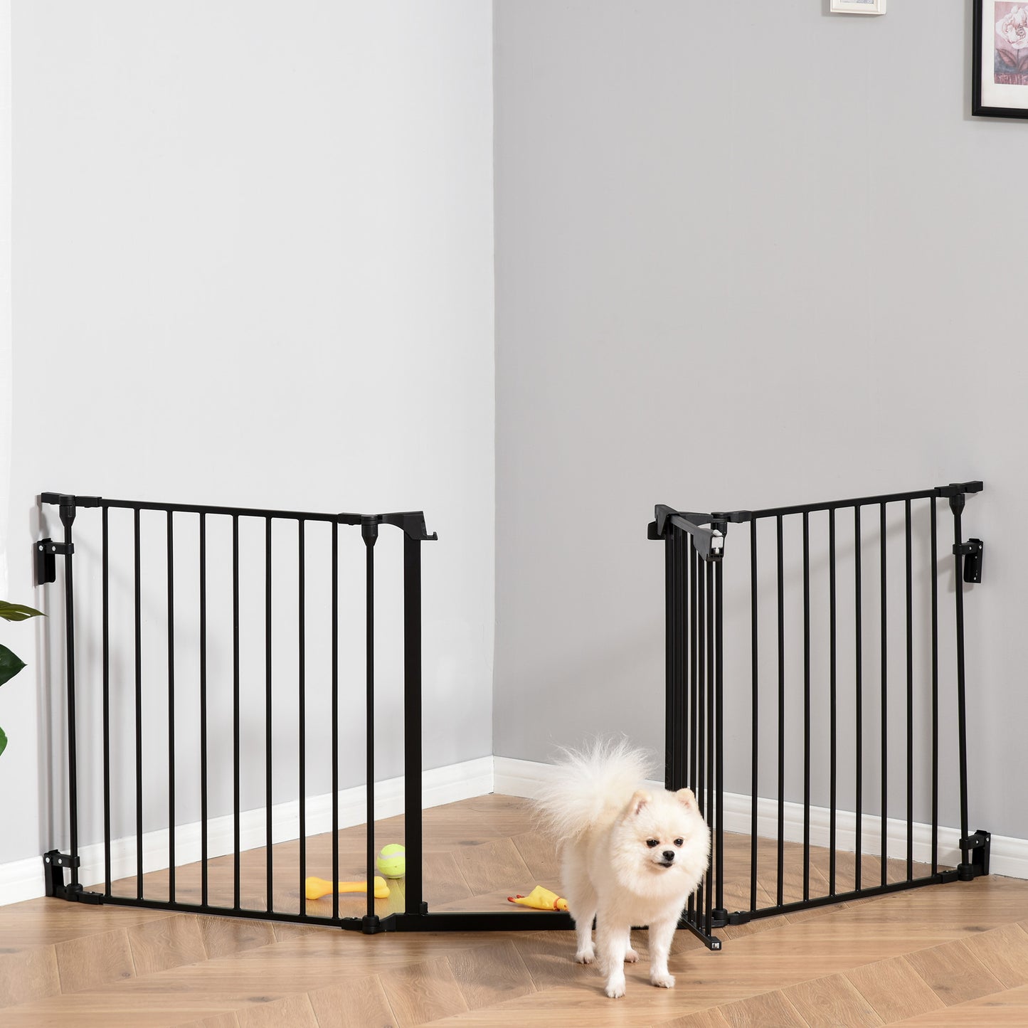 Pawhut Barrera Para Perros Plegable De 3 Paneles Con Cierre Inteligente Negro_4