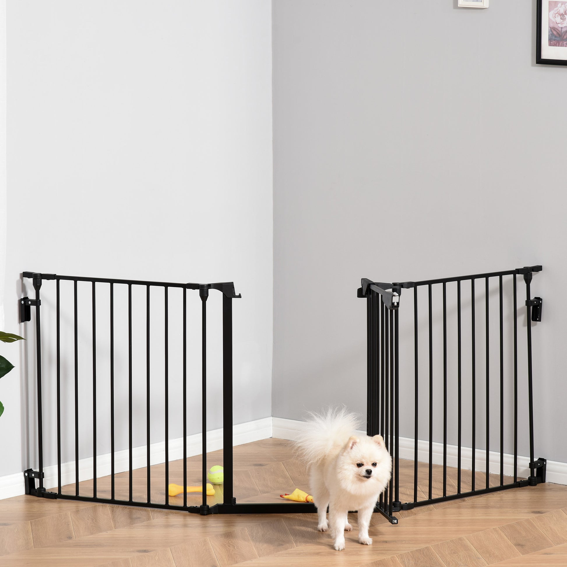 Pawhut Barrera Para Perros Plegable De 3 Paneles Con Cierre Inteligente Negro_4