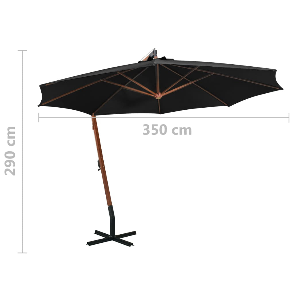 Vidaxl Sombrilla Jardín Colgante Con Palo Madera Abeto Negro 3,5x2,9 M_2