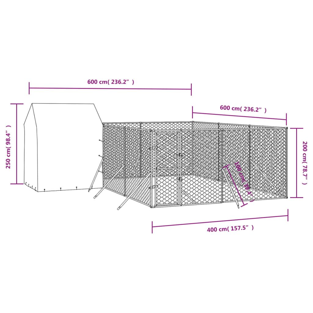 Vidaxl Perrera De Exterior Con Techo Acero Galvanizado Plata 6x6x2,5 M_3