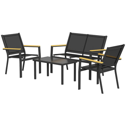 Outsunny Juego Jardín Exterior De 4 Piezas Tela Textilene Mesa De Cristal Negro_4