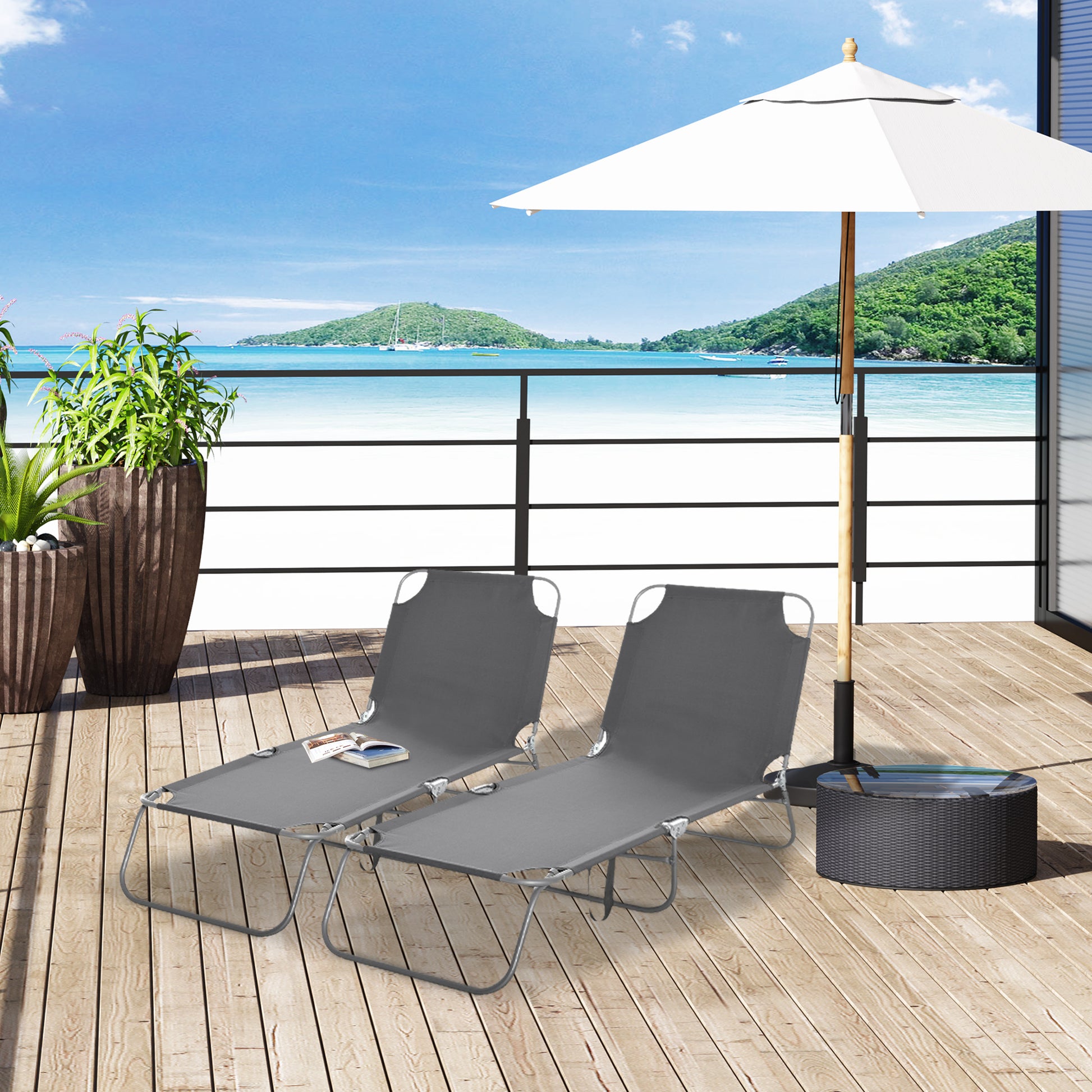 Outsunny Conjunto De 2 Tumbonas Plegables Con Respaldo 187x55x24 Cm Gris_1