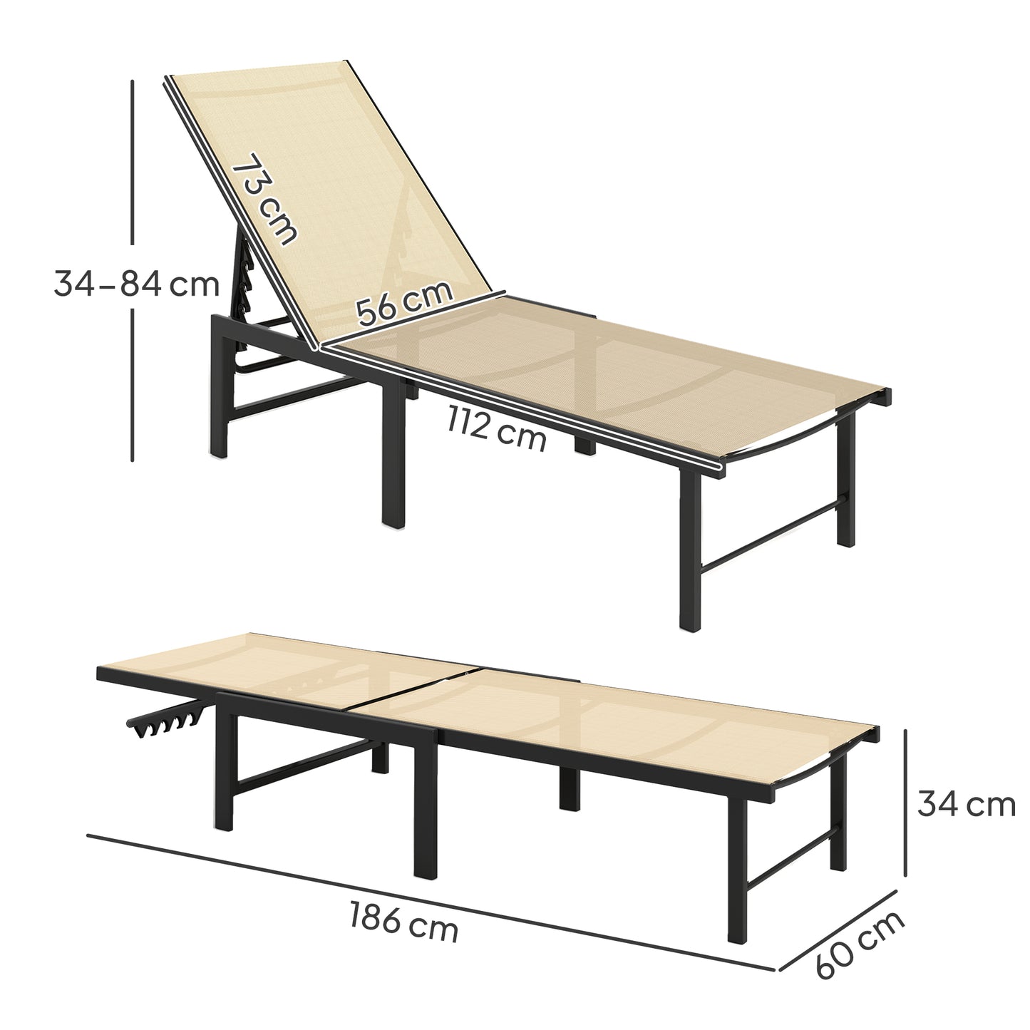 Outsunny Tumbona Jardín Exterior Con Respaldo Ajustable 166x60x84 Cm Caqui_2
