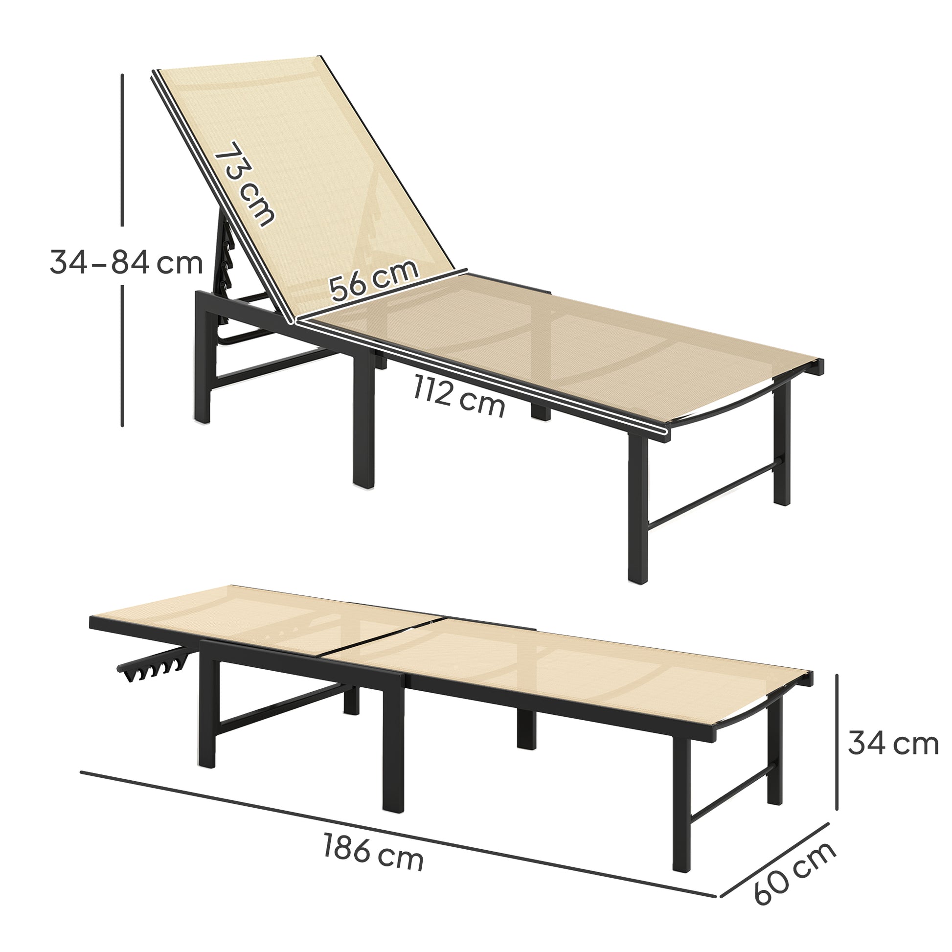 Outsunny Tumbona Jardín Exterior Con Respaldo Ajustable 166x60x84 Cm Caqui_2