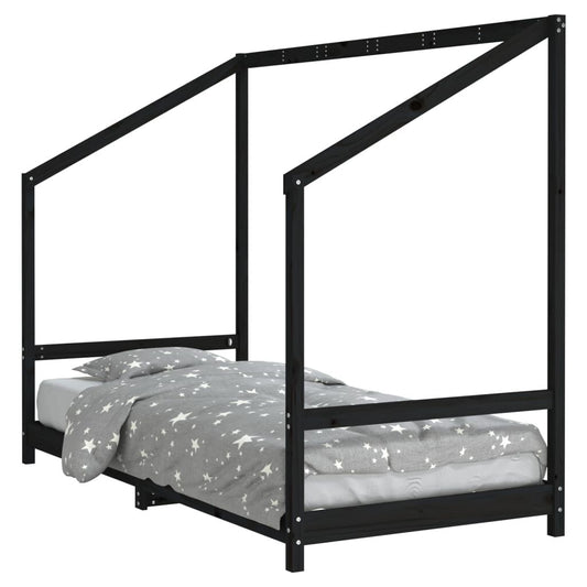 Vidaxl Estructura De Cama Para Niños Madera De Pino Negro 90x200 Cm_0