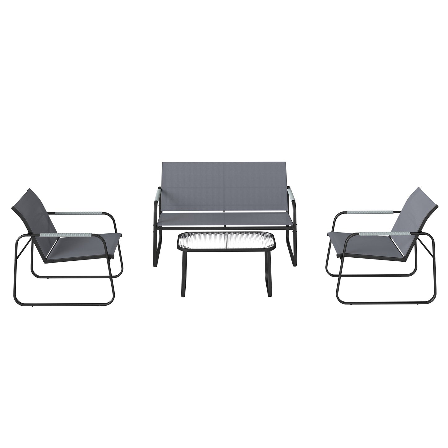 Outsunny Conjunto De Jardín Exterior Con 1 Sofá 2 Sillones Y Mesa Gris_4