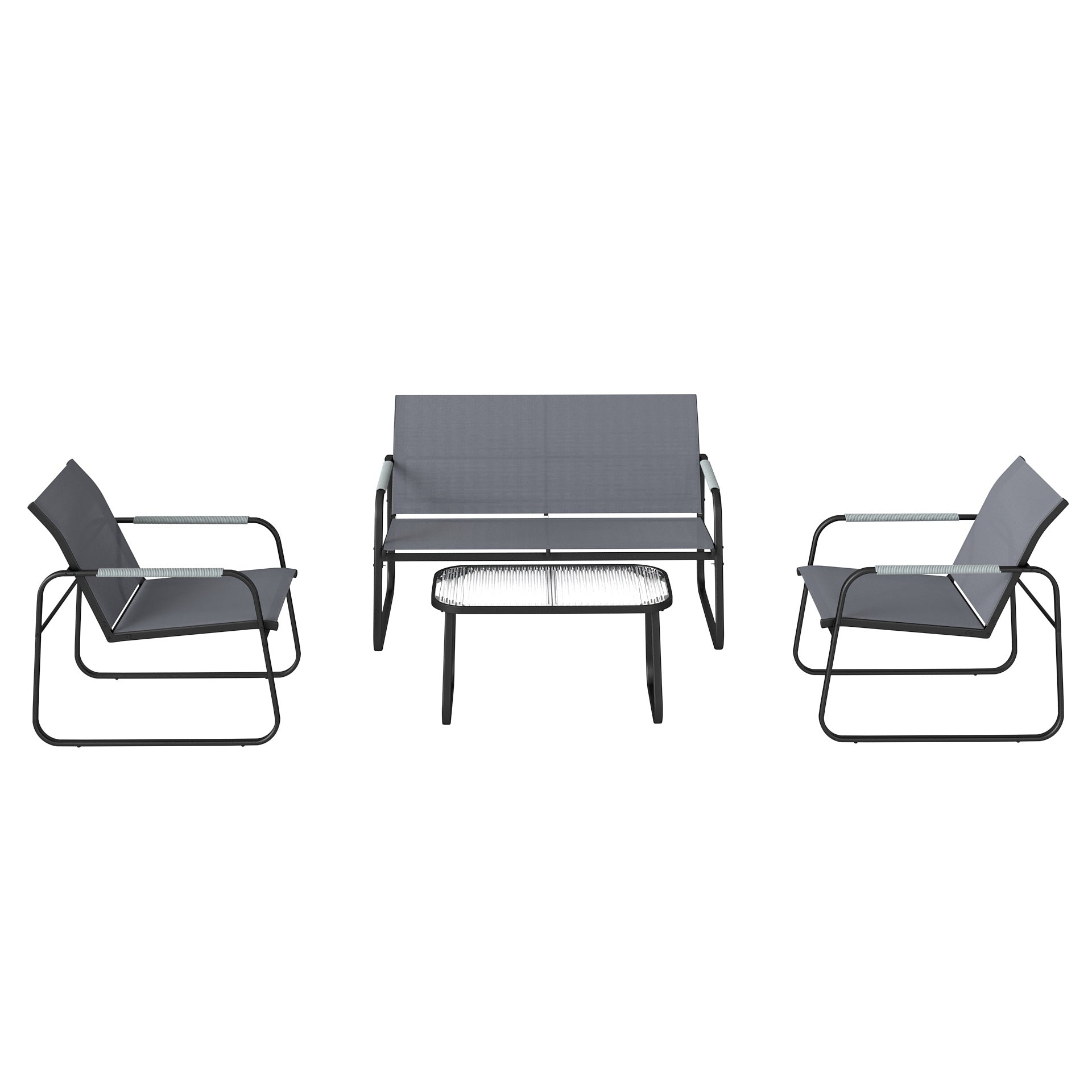 Outsunny Conjunto De Jardín Exterior Con 1 Sofá 2 Sillones Y Mesa Gris_4