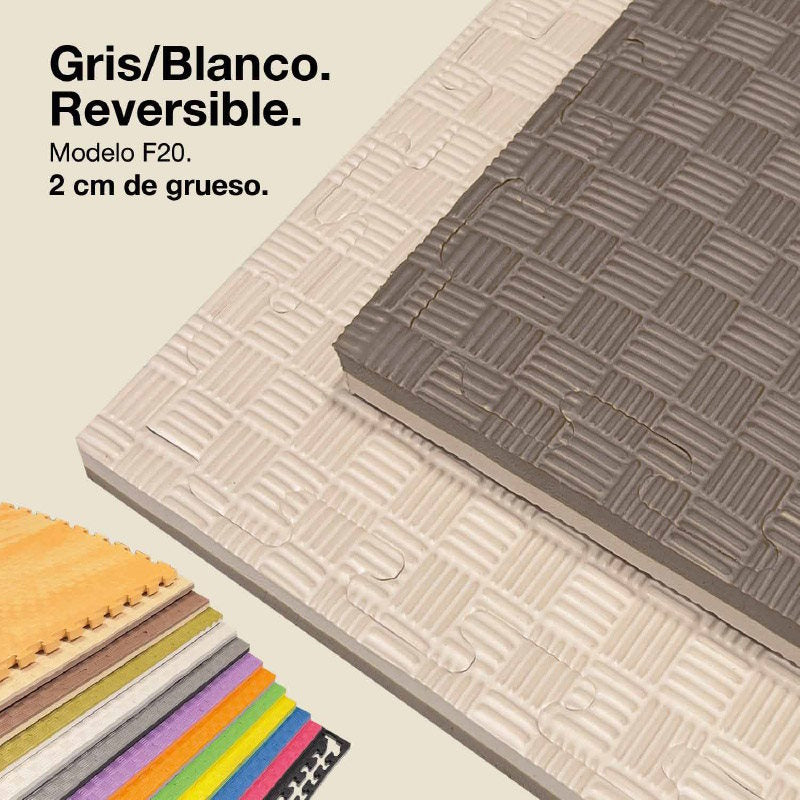 Jowy Tatami Puzzle 2cm 100x100cm, Pack 4 Unidades – Superficie 5 Líneas Gris/blanco_0