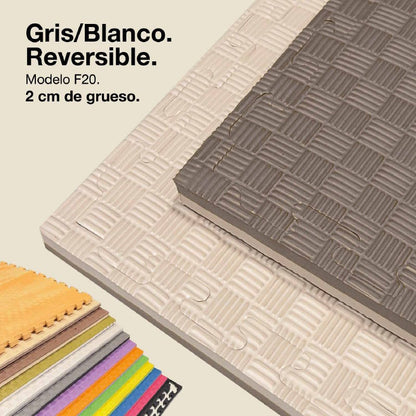 Tatami Puzzle 2cm 100x100cm, Pack 4 Unidades – Superficie 5 Líneas Gris/blanco Jowy_0