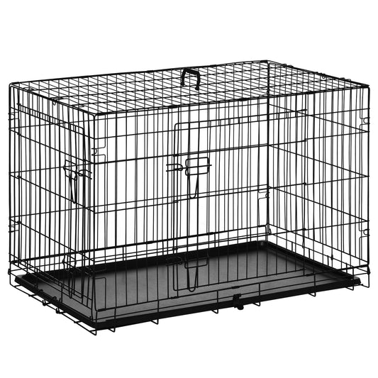 Pawhut Transportín Jaula De Transporte De Metal Para Perro 90x57,5x62 Cm Negro_0