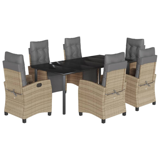 Set Comedor De Jardín 7 Pzas Con Cojines Ratán Sintético Beige / Vetonek_0