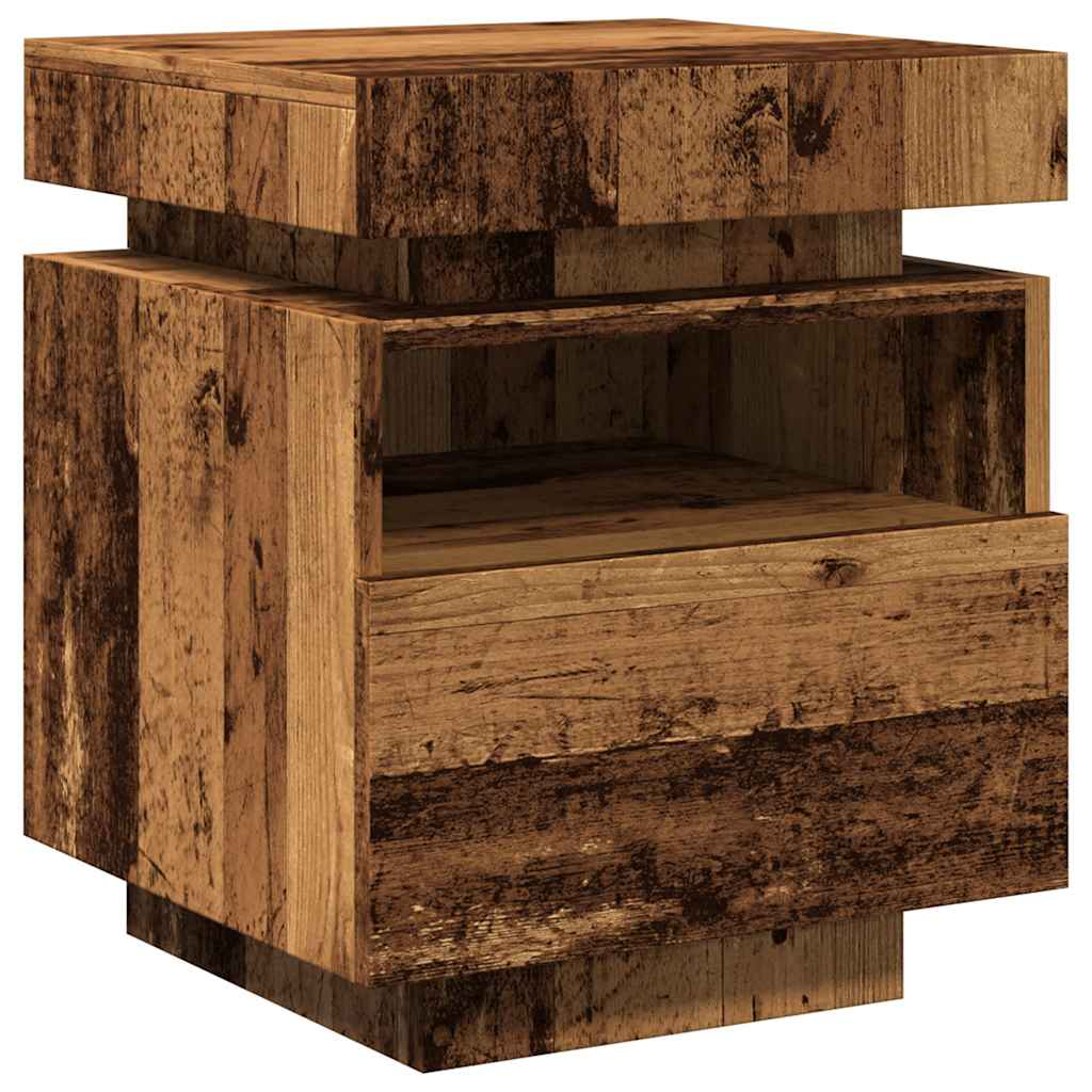 Mesita De Noche Con Luces Led Madera Envejecida 40x39x48,5 Cm_1