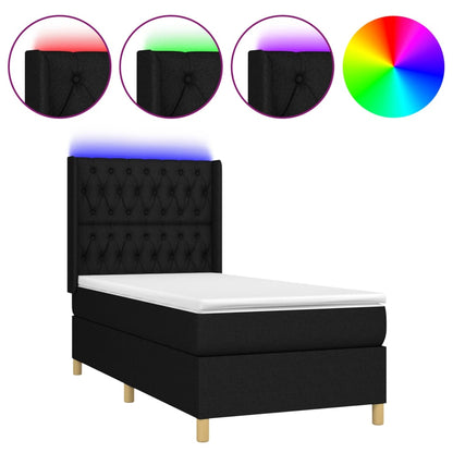 Cama Box Spring Colchón Y Luces Led Tela Negro 90x190 Cm / Vetonek_5
