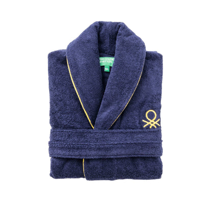 Albornoz M/l 420gsm 100% Algodon C/ Logo Bordado Azul Marino Core Benetton_0